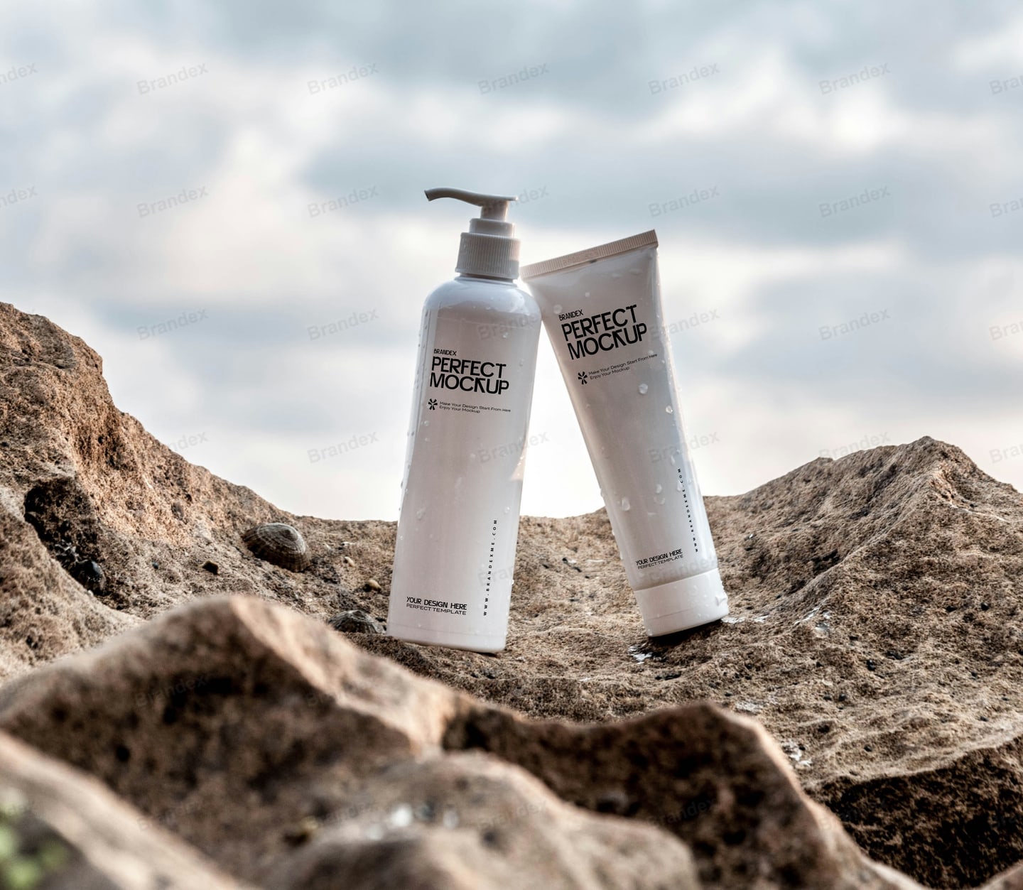 Coastal Skincare Lotion Bottle Tube Branding Mockup