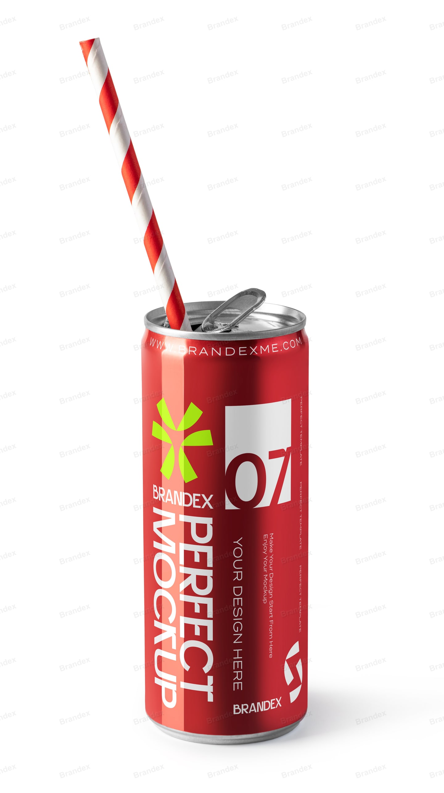 Vibrant Red Soda Can Branding Mockup Striped Straw