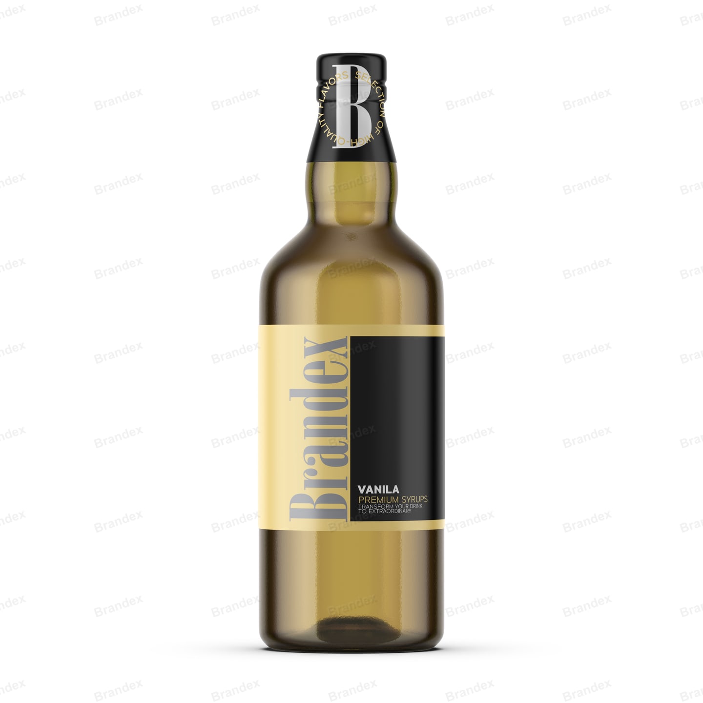 Amber Syrup Bottle Packaging Black Gold Label Vanilla