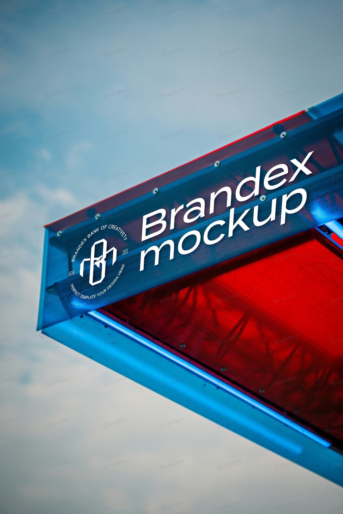 Vibrant Transparent Outdoor Storefront Signage Mockup Blue Red